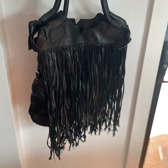 Witchery black leather fringe bag - Picture 4 of 5